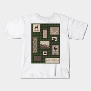 Woodland Adventure Collage - Green Kids T-Shirt